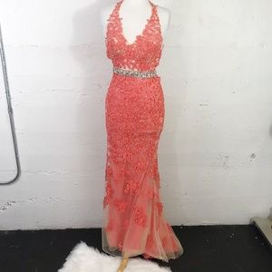 MoriLee by Madeline Gardner Coral Lace Over Prom 5